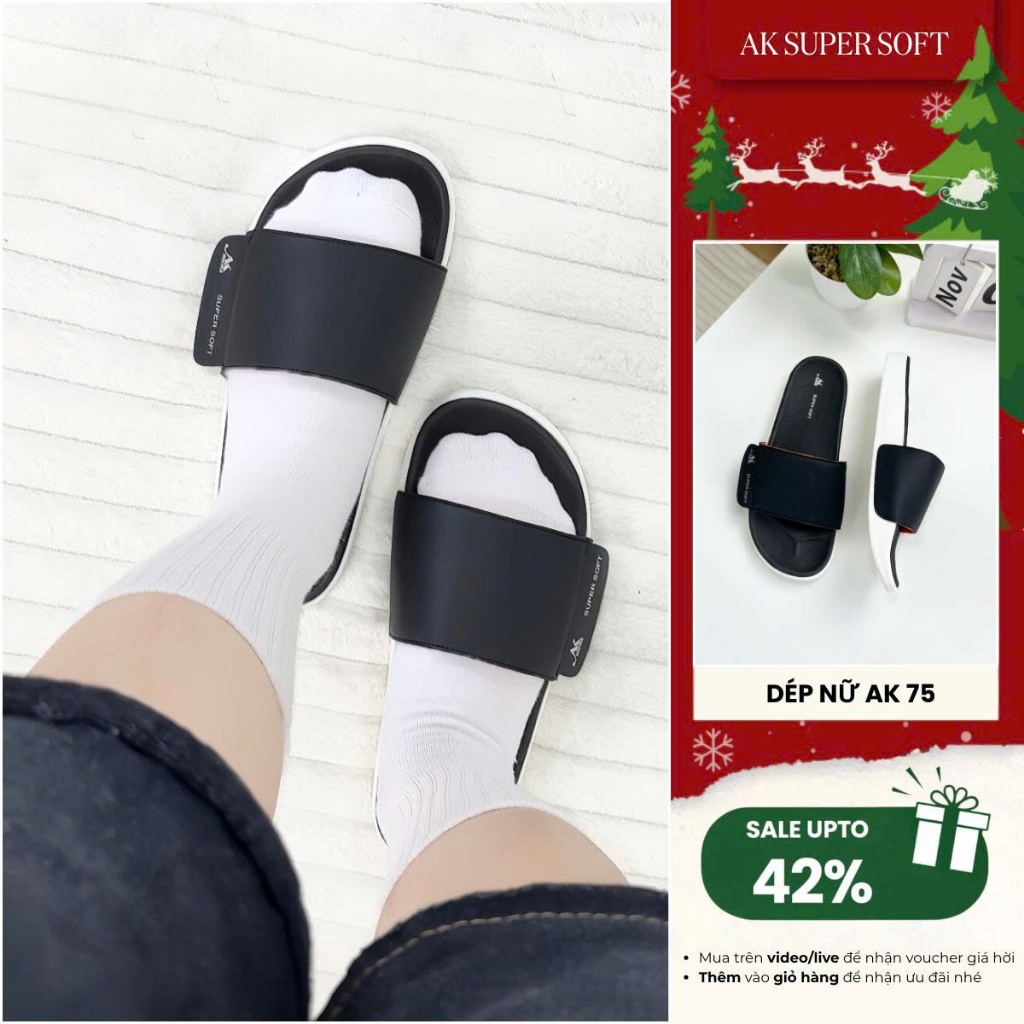 (Xả Kho Đón Tết) Dép Nữ Super Soft AK75 Quai Da Phong Cách Gen Z, Có Lổ Thoáng Khí, Khử Mùi, Vân Đế 