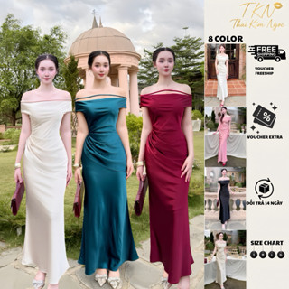  Đầm Dự Tiệc Lụa Vân Mai May 2 Lớp Sẵn Mút Có Dây Kéo Bẹt Vai Tôn Dáng Đi Tiệc Cưới Dạ Hội Sang Trọng- FLORA DRESS 