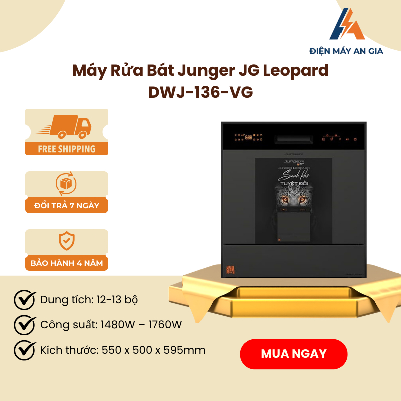 Máy Rửa Bát Junger Leopard DWJ-136-VG – Dung Tích 12-13 Bộ – Công Nghệ Super AI Cleaning – PEB