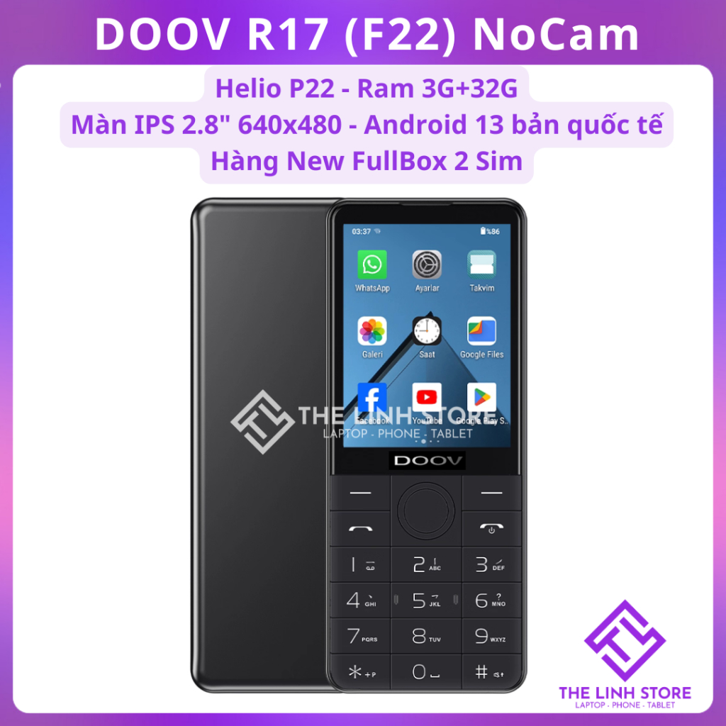 Điện thoại DOOV R17 (F22) NoCam - Android 13 bản quốc tế có Google