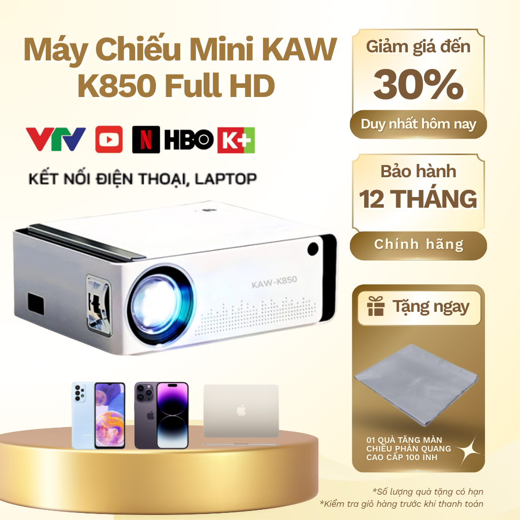 Máy Chiếu Mini KAW K850 Siêu nét, Độ Sáng 9000 Lumens,, Bền Bỉ, Dễ Sử Dụng, BH 12 Tháng