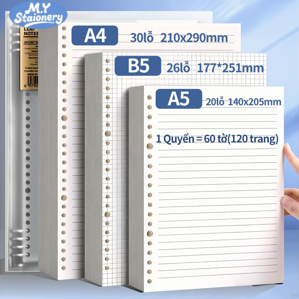  M.Y-Giấy Refill Sổ Còng A4 B5 A5 120 Trang Ruột Giấy 80gsm Cho Sổ Còng Viết mượt mà dành cho học sinh 