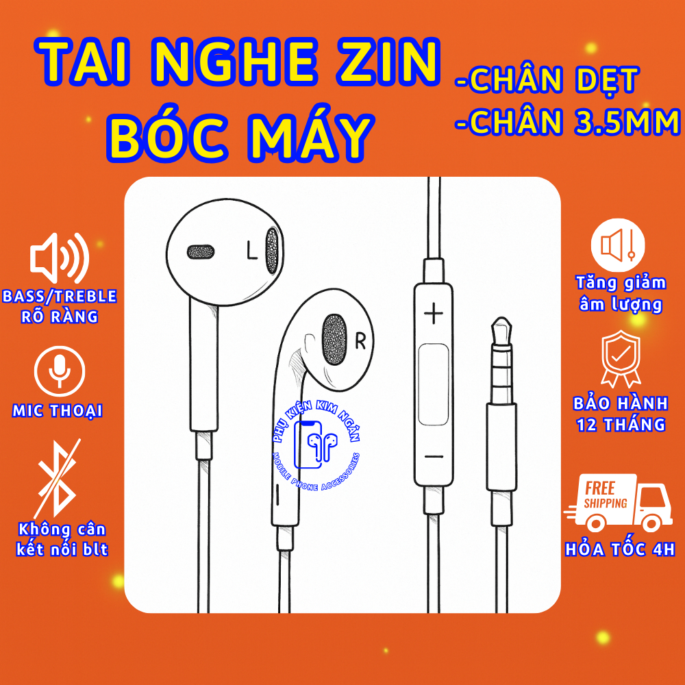  Tai nghe có dây jack dẹt jack 3.5mm – Tương thích nhiều dòng máy zin 100% bảo hành 12 tháng 