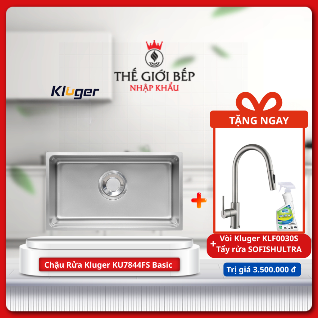 [TẶNG VÒI] Chậu rửa bát Kluger KU7844FS Basic - Chất Liệu Inox 304 Dày Dặn