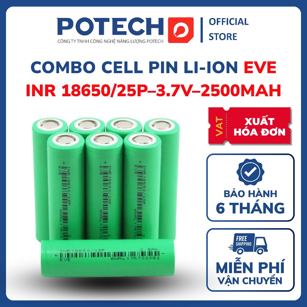 COMBO | Cell pin EVE INR18650/25P–3.7V–2500mAh dòng xả 12C/ 30A - Hàng mới chính hãng