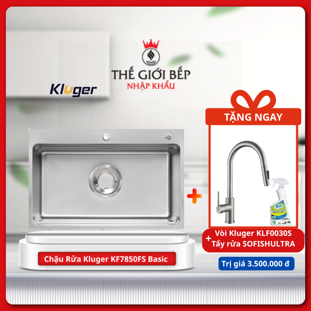 [TẶNG VÒI] Chậu rửa Bát Kluger KF7850FS Basic - Chống Trầy Xước, Bền Bỉ, Thiết Kế Tinh Tế