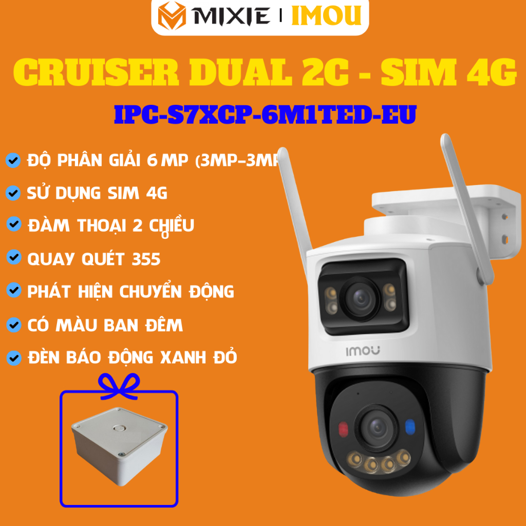 Imou Cruiser Dual 2C 6MP ( 3MP + 3MP) | S7XCP-6M1TED-EU | Camera ngoài trời siêu nhạy sáng | Hỗ trợ 