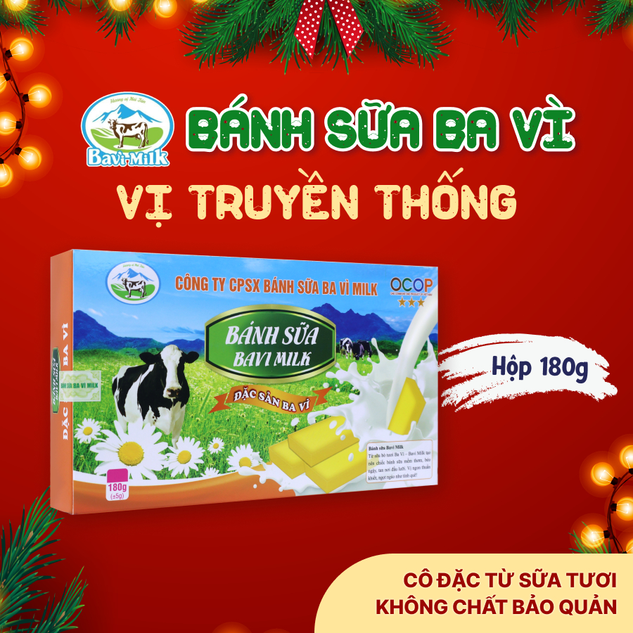 Bánh Sữa Ba Vì Hộp 180g Vị Truyền Thống - Nguyên Chất Vị Xưa Bavimilk