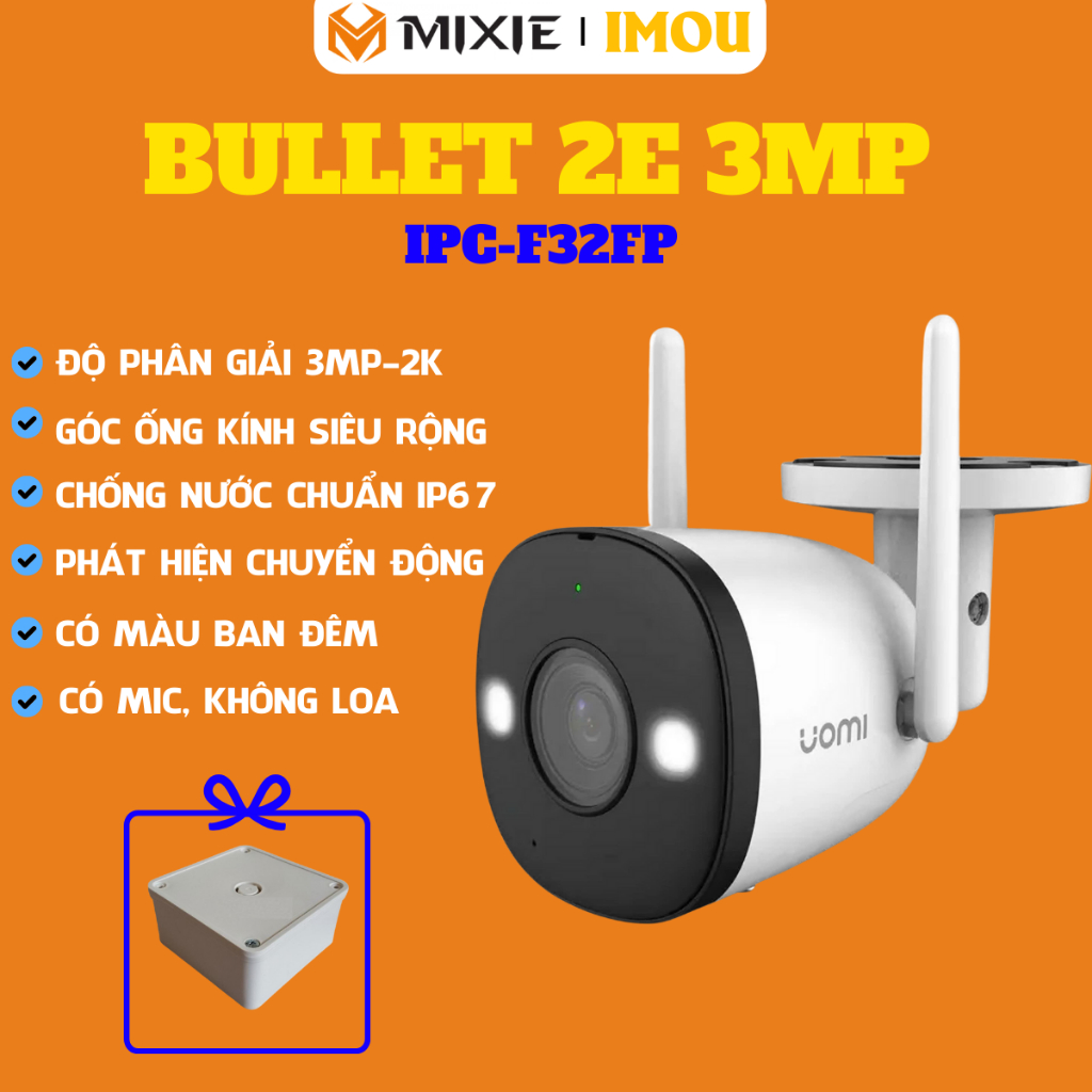 Camera IMOU Ngoài Trời BULLET 2E 3MP/5M - F32FP/F52FP Có Màu Ban Đêm