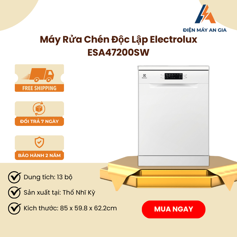 Máy Rửa Chén Độc Lập Electrolux ESA47200SW – Dung Tích 13 Bộ – Công Suất 1950W – PEB