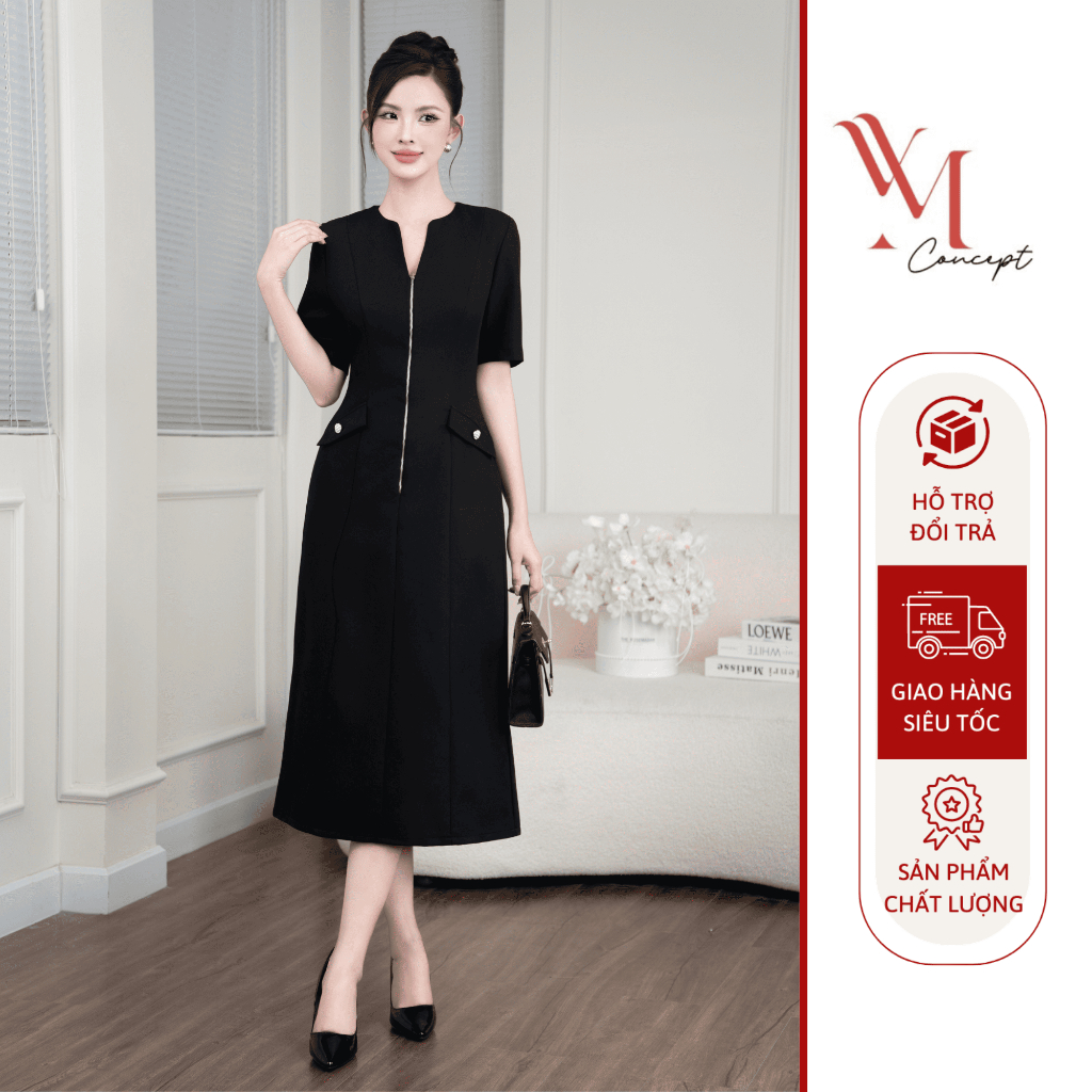 YM Concept Đầm Công Sở Dáng Suông Khoá Kéo Trước - Đầm Nữ Dáng Dài Tôn Dáng, Thanh Lịch D1458