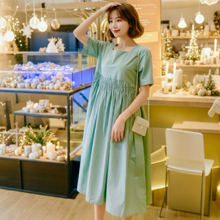 Đầm babydoll suông mint nơ sau, bầu mặc đẹp (kèm hình thật)
