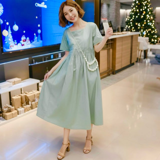 Đầm babydoll suông mint nơ sau, bầu mặc đẹp (kèm hình thật)