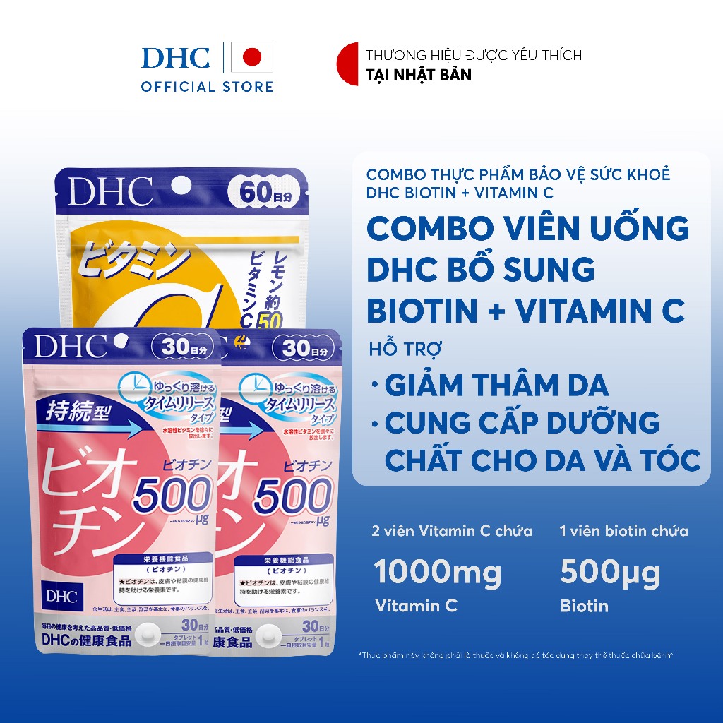Combo Viên uống DHC Biotin & Vitamin C hỗ trợ cho tóc & sáng da (60 Ngày)-TPBVSK Biotin&Vitamin C