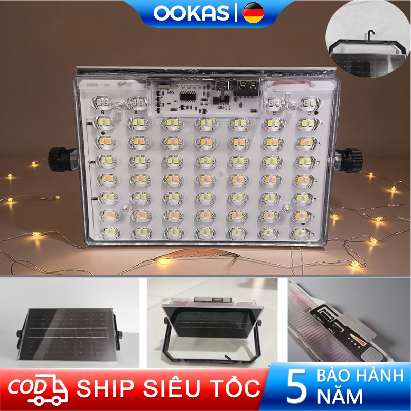 OOKAS Đèn LED năng lượng mặt trời công suất cao, sạc bằng năng lượng mặt trời, Có móc treo và nam ch