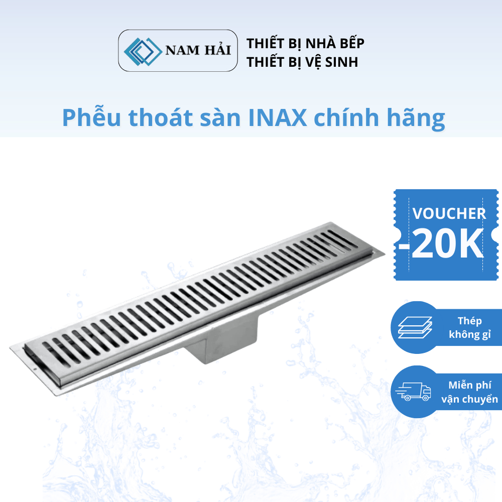 Phễu thoát sàn INAX chính hãng dáng dài 126 x 600mm, Phễu thép không gỉ INAX PBFV-600 thoát sàn