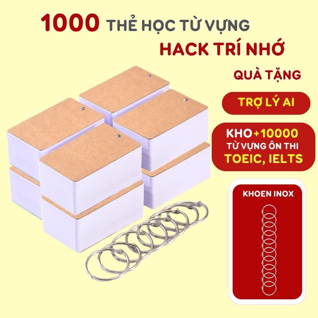Thẻ học từ vựng flashcard 1000 thẻ loại dày đẹp take note học tiếng Anh Trung Hàn Zeno