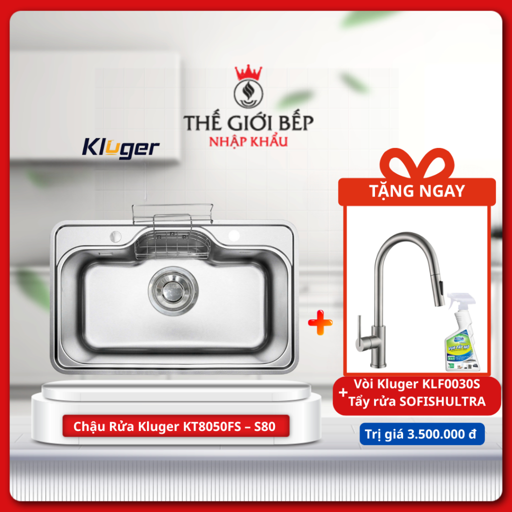 [TẶNG VÒI] Chậu rửa bát Kluger KT8050FS – S80 Chống Trầy Xước, Dễ Lắp Đặt