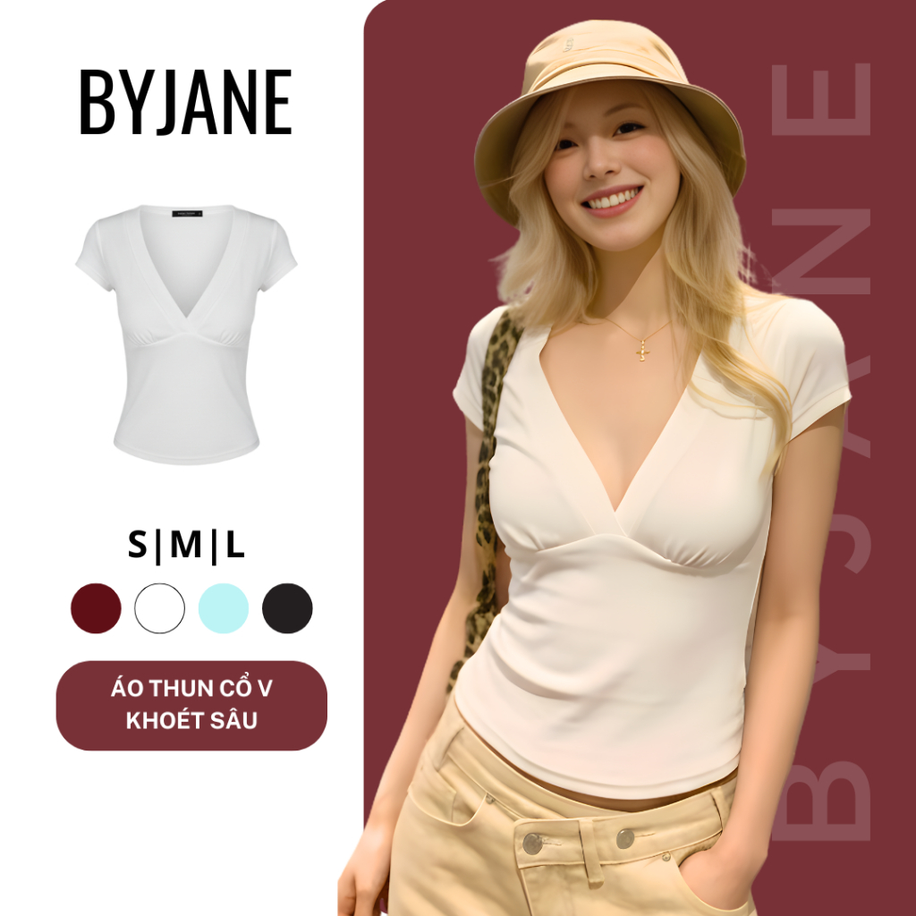 Áo Thun Cổ V Khoét Sâu Co Dãn 4 Chiều BYJANE-255