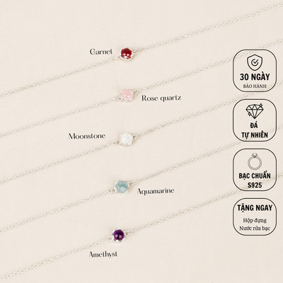 Lắc Tay Bạc S925– Đá Tròn Phối Màu Tự Nhiên Nhẹ Nhàng | Amethyst / Garnet / Rose Quartz LT01
