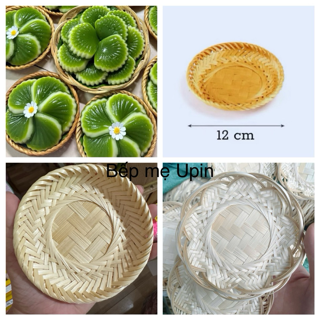 mẹt tre đĩa tre decor sét 6 cái size 12cm đựng bánh da lợn đựng xôi đựng bánh kẹo