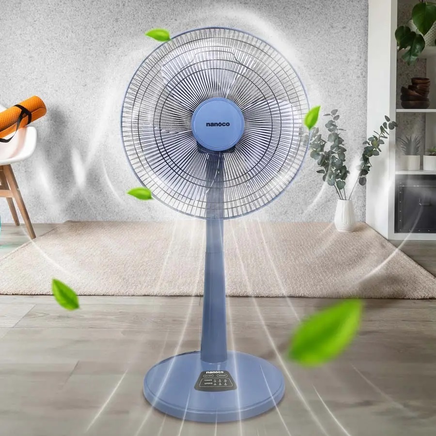 Quạt lửng remote Nanoco model NLF1624RC ( màu xanh/beige - 3 chế độ gió - có remote - công xuất 47W)