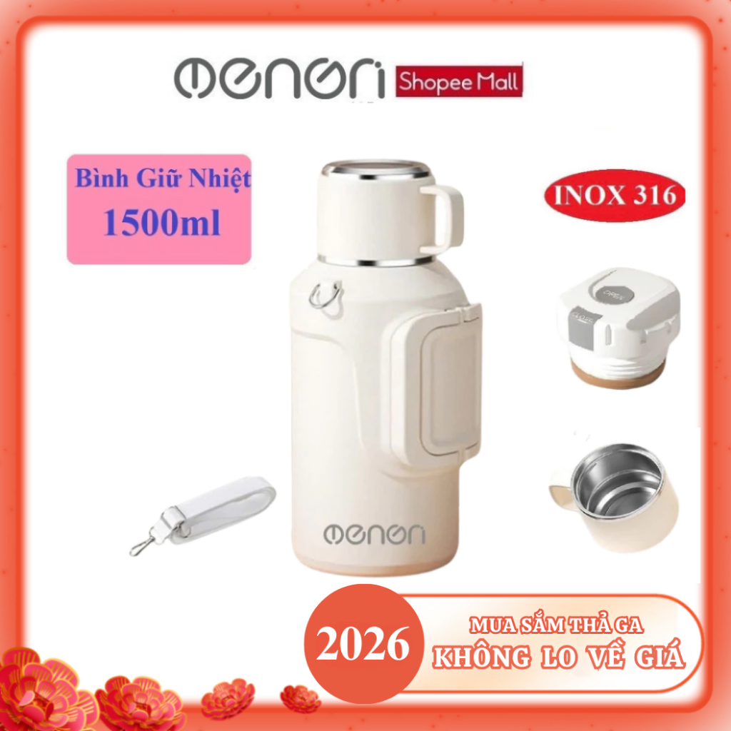 Bình Giữ Nhiệt 1500ml INOX316 Có Thiết Kế Nắp Cốc, Dây Đeo - OENON