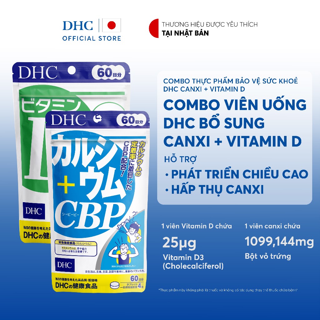Combo Thực phẩm bảo vệ sức khoẻ DHC Calcium + CBP & Vitamin D (60 ngày) - Dạng viên uống