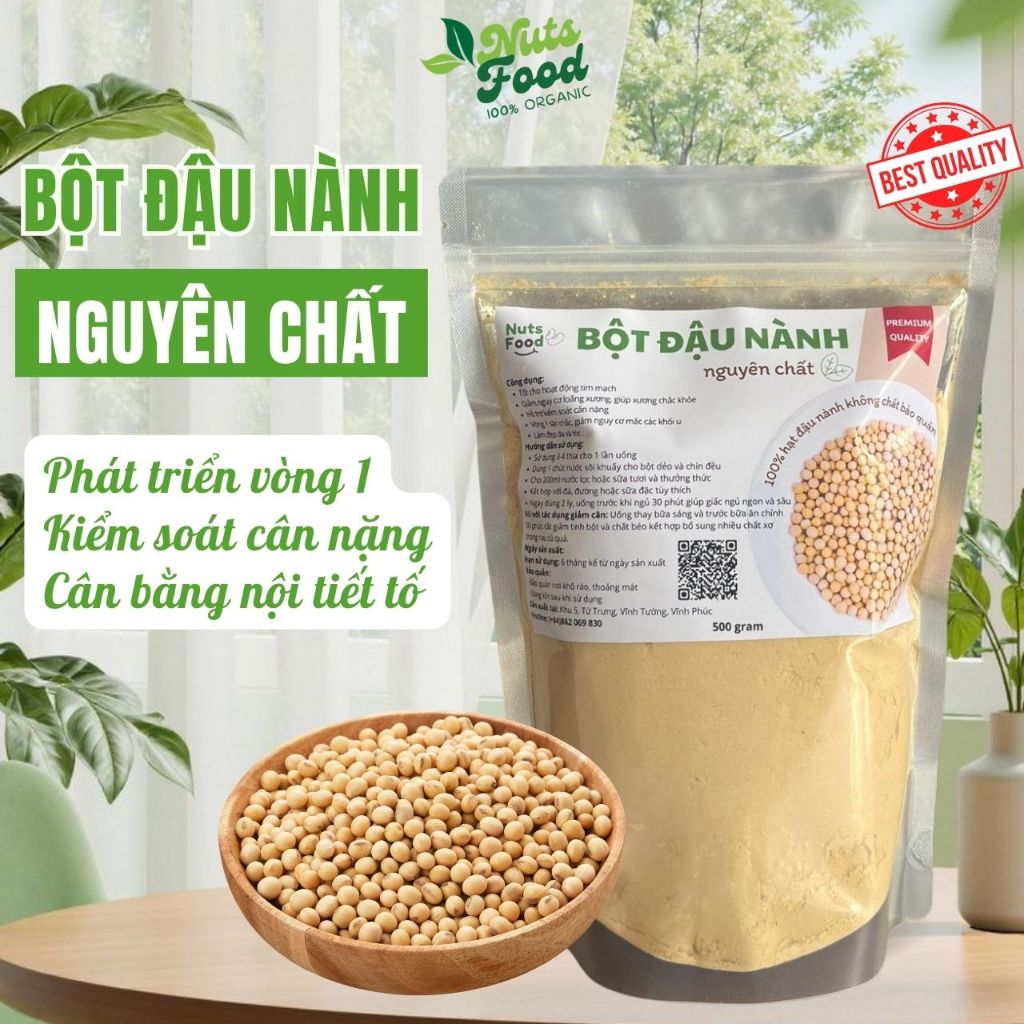 Bột Đậu Nành Nguyên Chất Nuts Food - 100% Đậu Nành Rang Chín - Tăng Vòng 1, Cân Bằng Nội Tiết