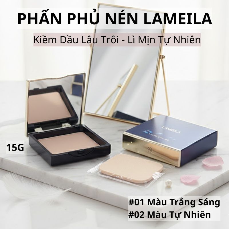 Phấn Phủ Nén Lameila Kiểm Soát Dầu Che Phủ Tự Nhiên, Phấn Nền Dạng Nén Nhẹ Lâu Trôi Không Bí Da