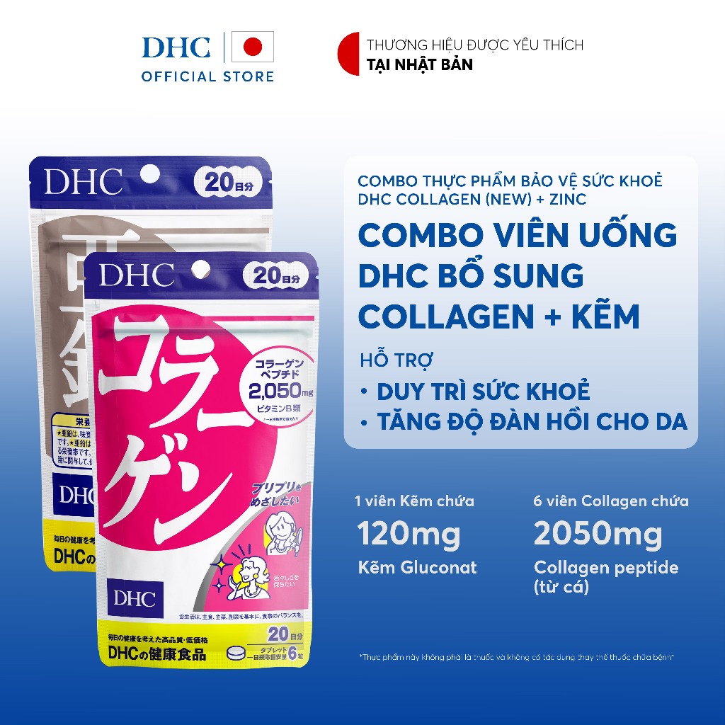 Combo Viên uống DHC Collagen&Kẽm (20 Ngày) hỗ trợ đẹp da & sức khoẻ-TPBVSK DHC Collagen (new)&ZinC
