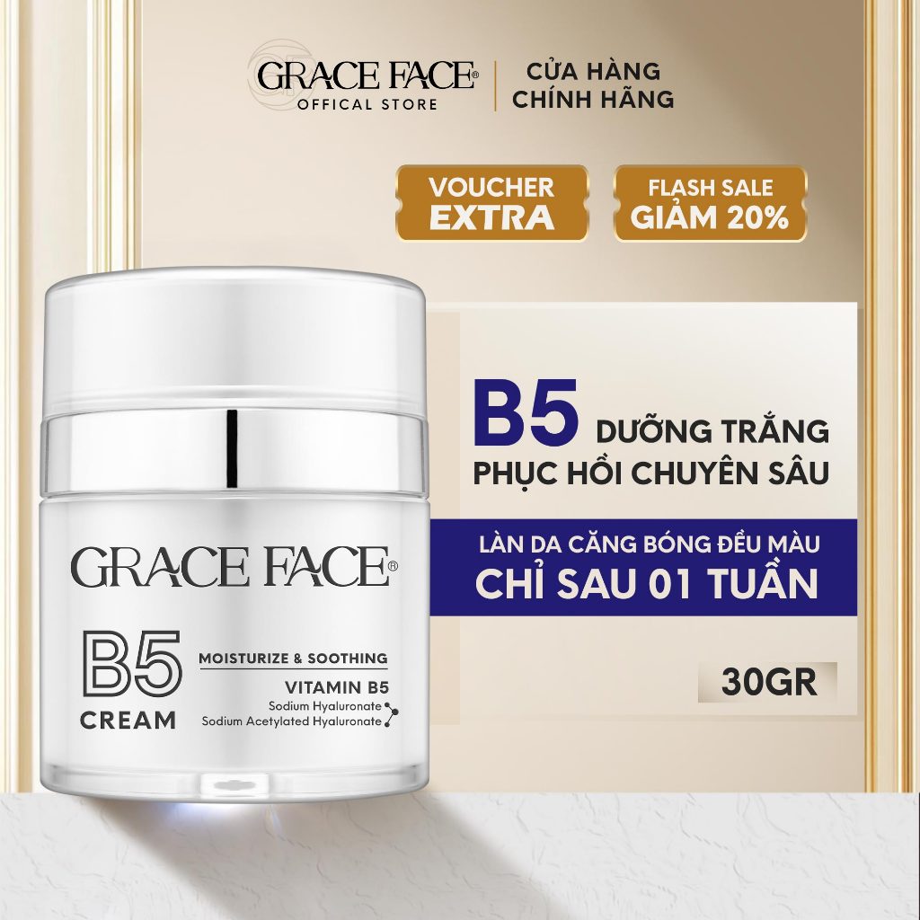 Kem dưỡng vitamin B5 dưỡng trắng phục hồi da Grace Face 30ml
