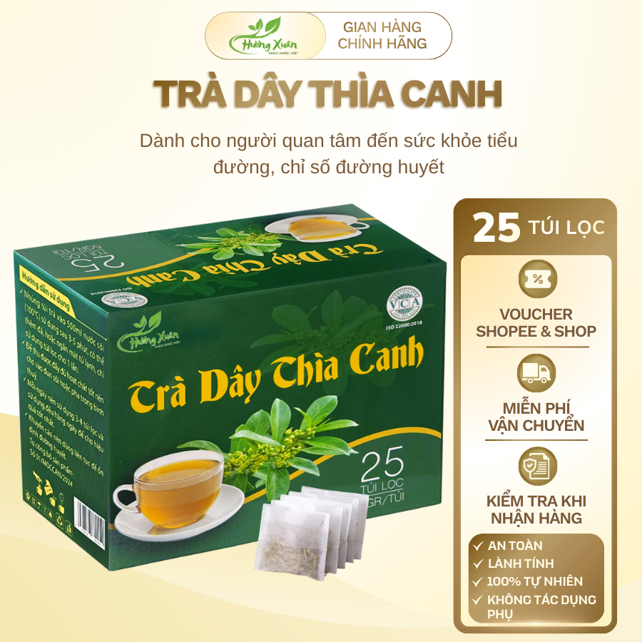 (Mua 3 tặng 1) Trà Dây Thìa Canh, trà thìa canh tốt cho sức khỏe đường huyết, ổn định đường huyết