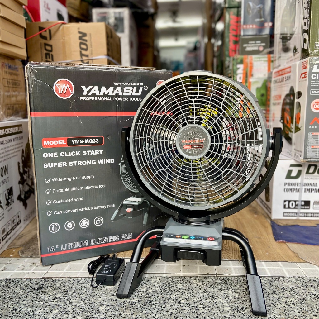 Quạt Yamasu dùng pin 21V YMS-MQ33 cánh 33cm có xoay trái phải có chỉnh tốc có hẹn thời gian tắt