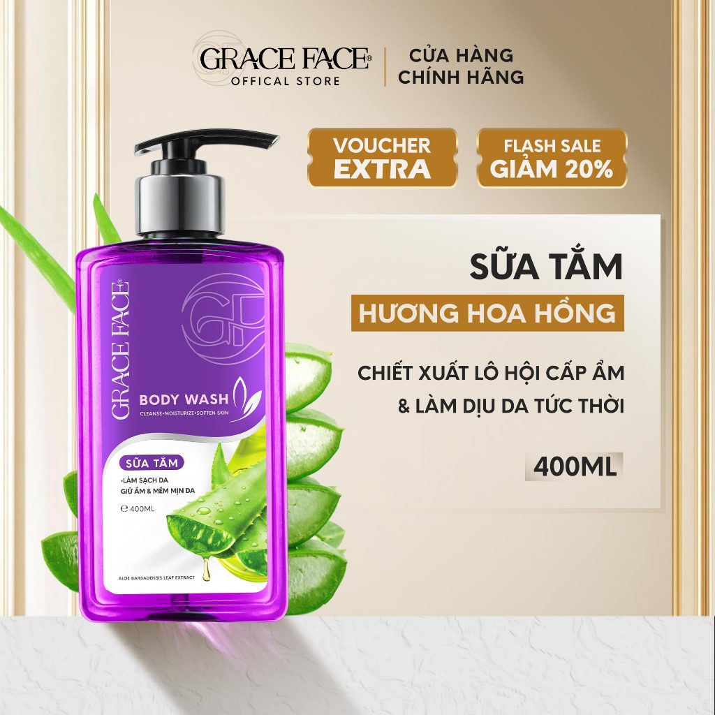 Sữa tắm hoa hồng trắng da mềm mịn hương nước hoa, làm sạch nhẹ nhàng và cấp ẩm Grace Face 400ml