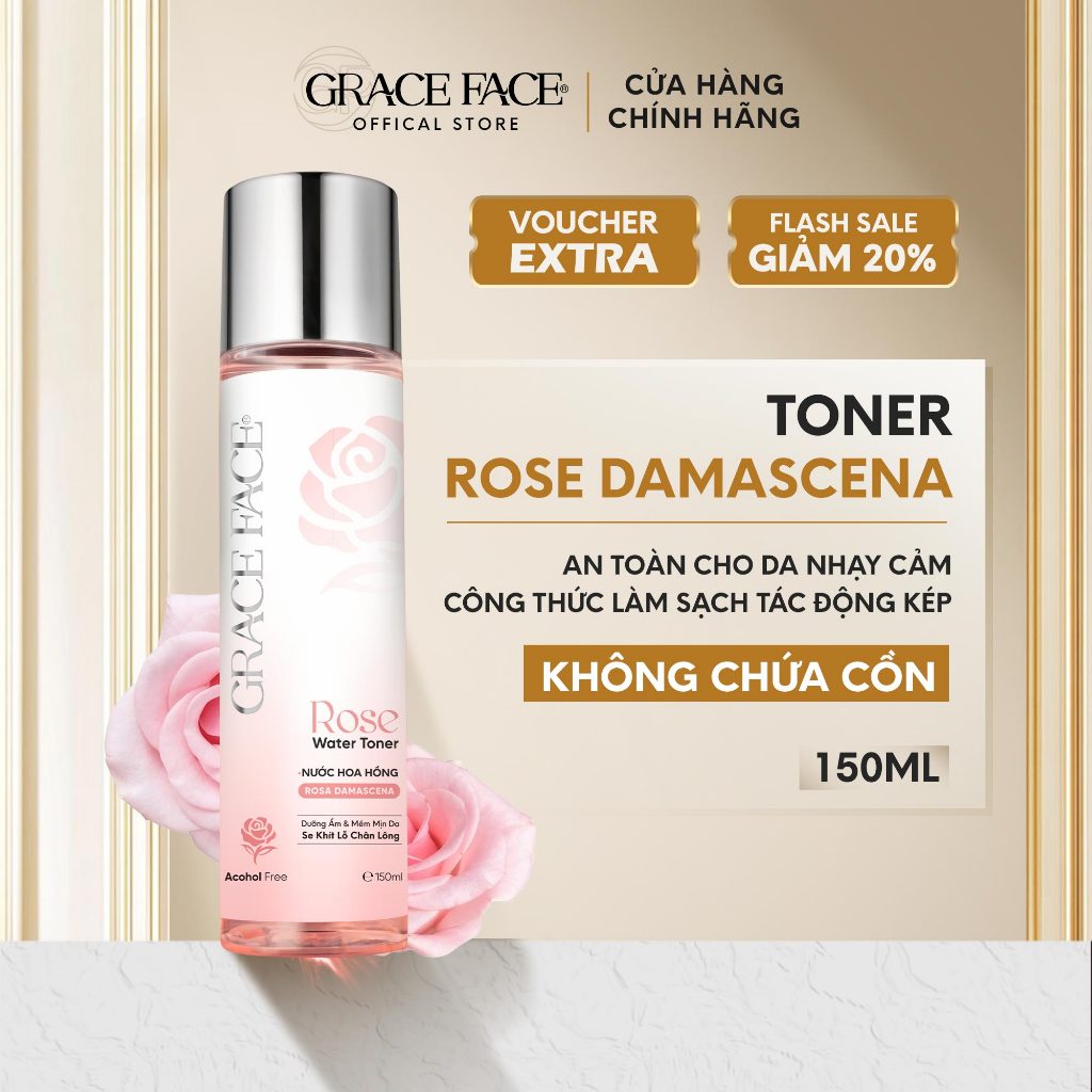 Nước hoa hồng cân bằng pH dưỡng ẩm se khít lỗ chân lông Grace Face Rose Water Toner 150ml