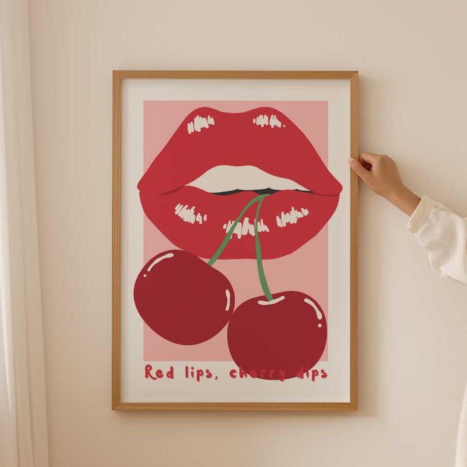 Tranh treo tường, Cherry Feminist Print, Aesthetic Wall Art for Coquette Room Decor, Cute and Girly 