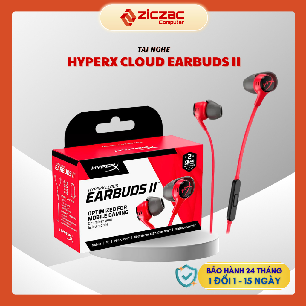 [Chính hãng] Tai nghe HyperX Cloud Earbuds II chuyên gaming jack 3.5mm có mic