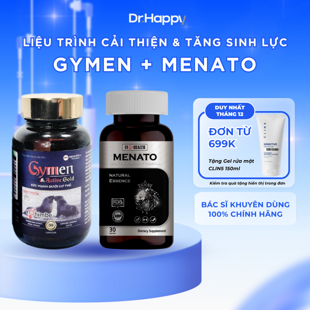[CHE TÊN] Combo Tăng cường & Cải thiện sức khỏe cho Nam giới Viên uống GYMEN + Viên uống MENATO