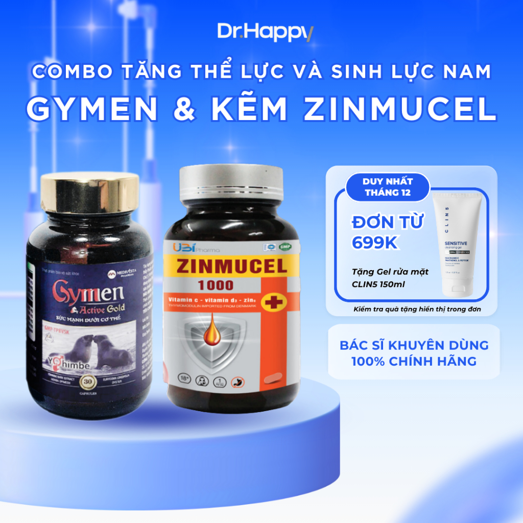 Combo Tăng cường sức khỏe cho Nam giới Viên uống GYMEN 30v & KẼM ZINMUCEL 30v (Liệu trình 1 tháng)