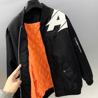  Áo khoác bomber gió 3 lớp trần bông nam nữ thêu da hình chữ A buồn sau lưng tay rút trần bông boy phố Menswear 