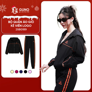 Bộ Quần Áo Gió Nữ GUNO 2 Lớp Lót Habutai Cao Cấp Kéo Khóa Có Mũ Giữ Ấm Phối Viền Logo Thêu 25BG189 