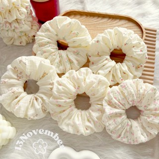   SIÊU TO  Scrunchies Cột Tóc Vải Xô Muslin Hoạ Tiết Hoa Nhí Vintage Size Lớn Xinh Xắn Dễ Thương Phồng To Hot Trend 