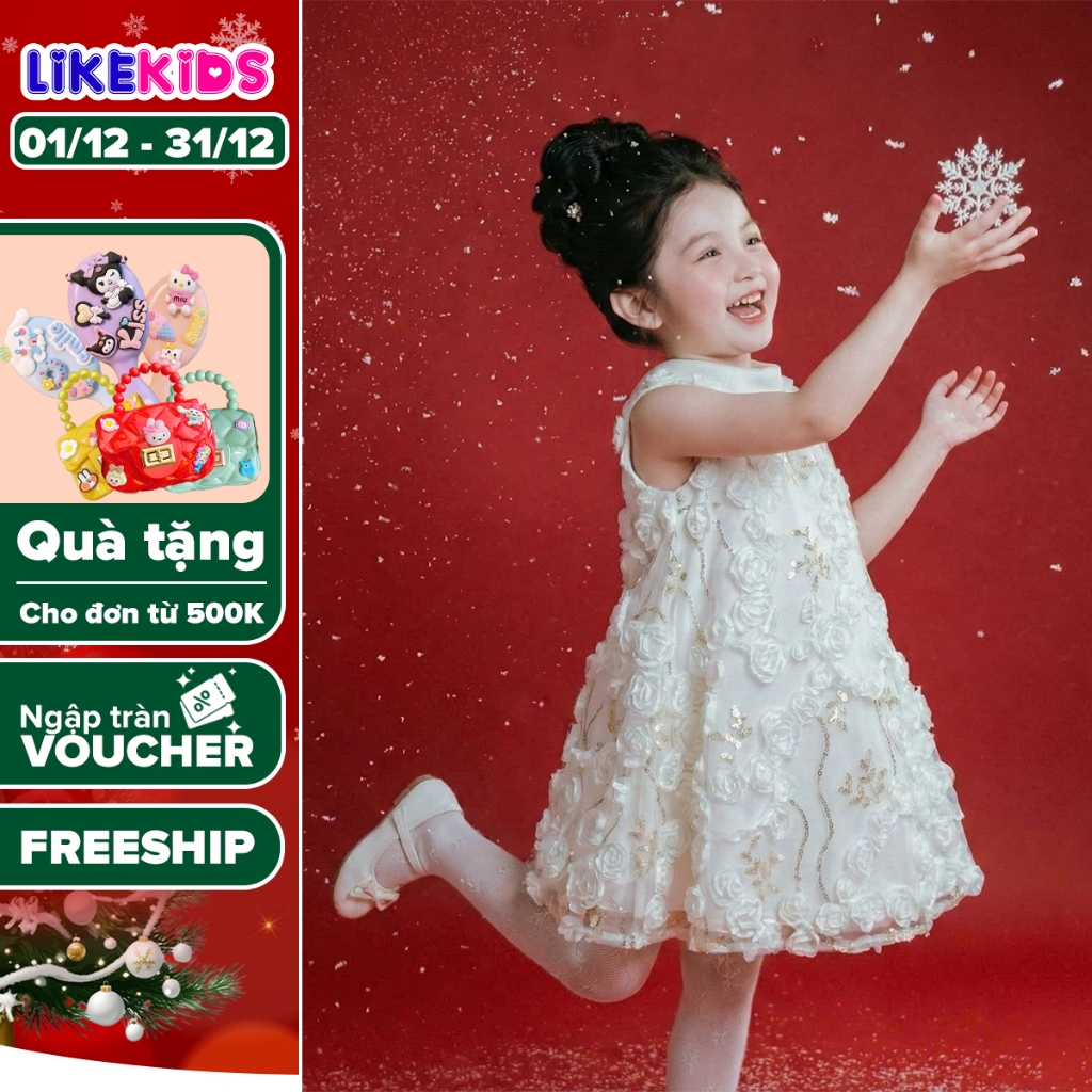  Đầm váy HOA XOẮN cao cấp cho bé gái xinh xắn sang trọng phù hợp đi chơi MH10 L48 - LikeKids 