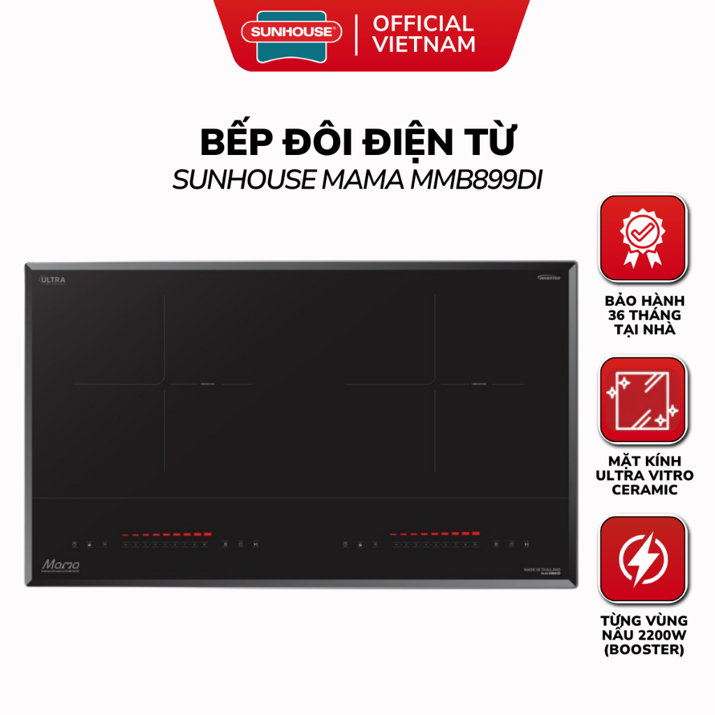Bếp Đôi Điện Từ SUNHOUSE MAMA MMB899DI - Bảo Hành 36 Tháng, Công Nghệ INVERTER Tiết Kiệm Điện Năng
