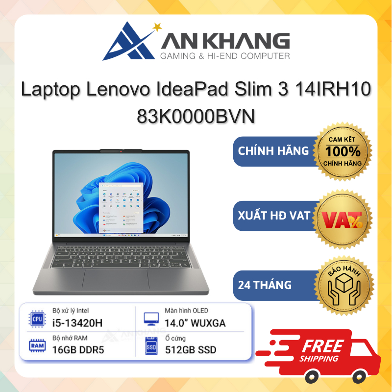 Laptop Lenovo IdeaPad Slim 3 14IRH10 83K0000BVN (i5-13420H/ 16GB/ 512GB SSD/14" WUXGA_OLED/Win 11) C