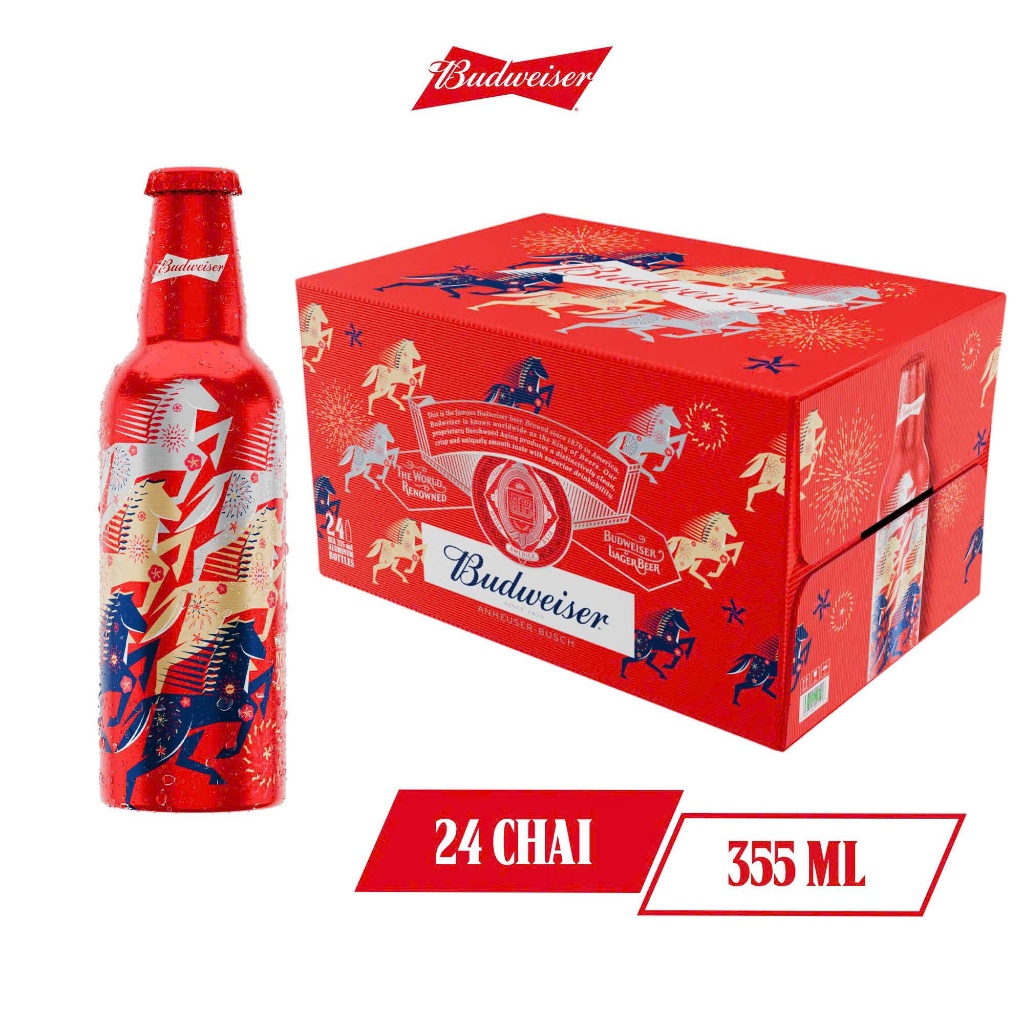 Bia Budweiser Alu 24 Chai 355ml - Phiên bản Tết 2026