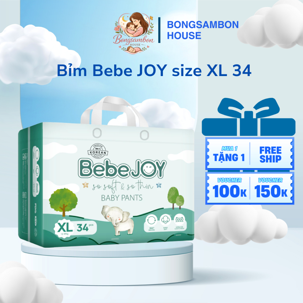 BebeJOY - Bỉm quần - Size XL - 12-17kg - 34 miếng  - BONGSAMBON HOUSE