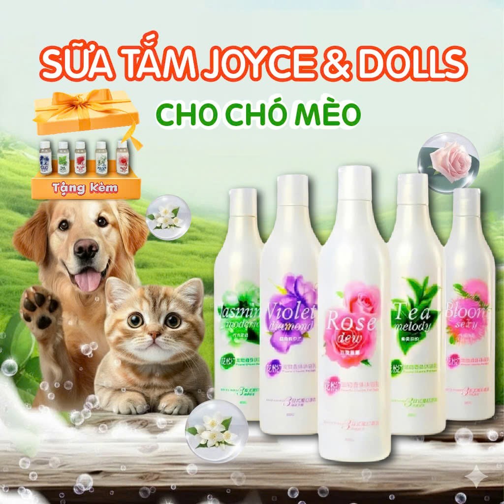 Sữa tắm cho chó mèo, sữa tắm Joyce and Dolls thú cưng mượt lông lưu hương lâu 400ml