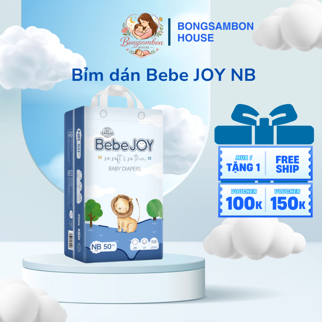BebeJOY - Bỉm dán - Size NB - <5kg - 50 miếng  - BONGSAMBON HOUSE